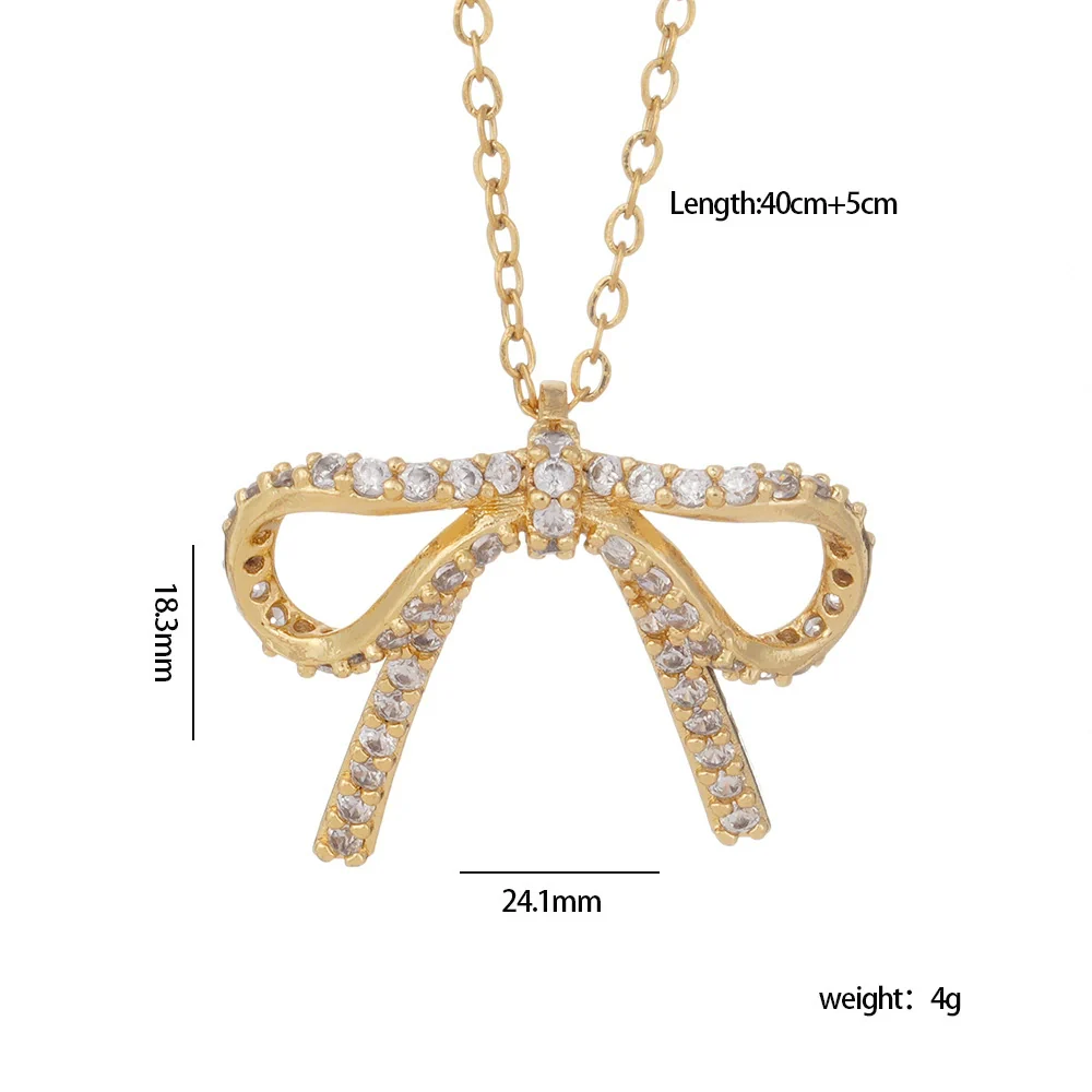 Wholesale Women's Copper Zircon O Chain Necklace With Mixed Gemstone Inlay Bow Tie Pendant Electroplated Vintage Light Luxury Style - Image 8