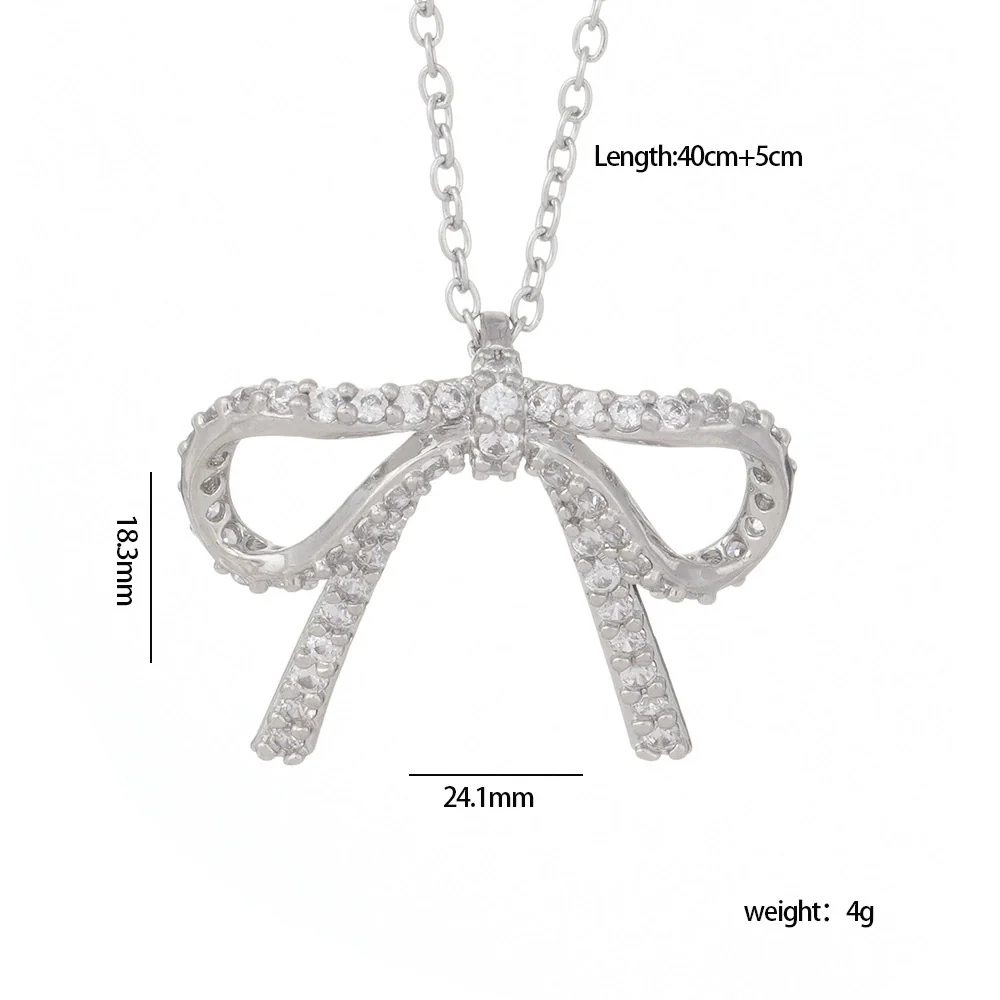 Wholesale Women's Copper Zircon O Chain Necklace With Mixed Gemstone Inlay Bow Tie Pendant Electroplated Vintage Light Luxury Style - Image 9