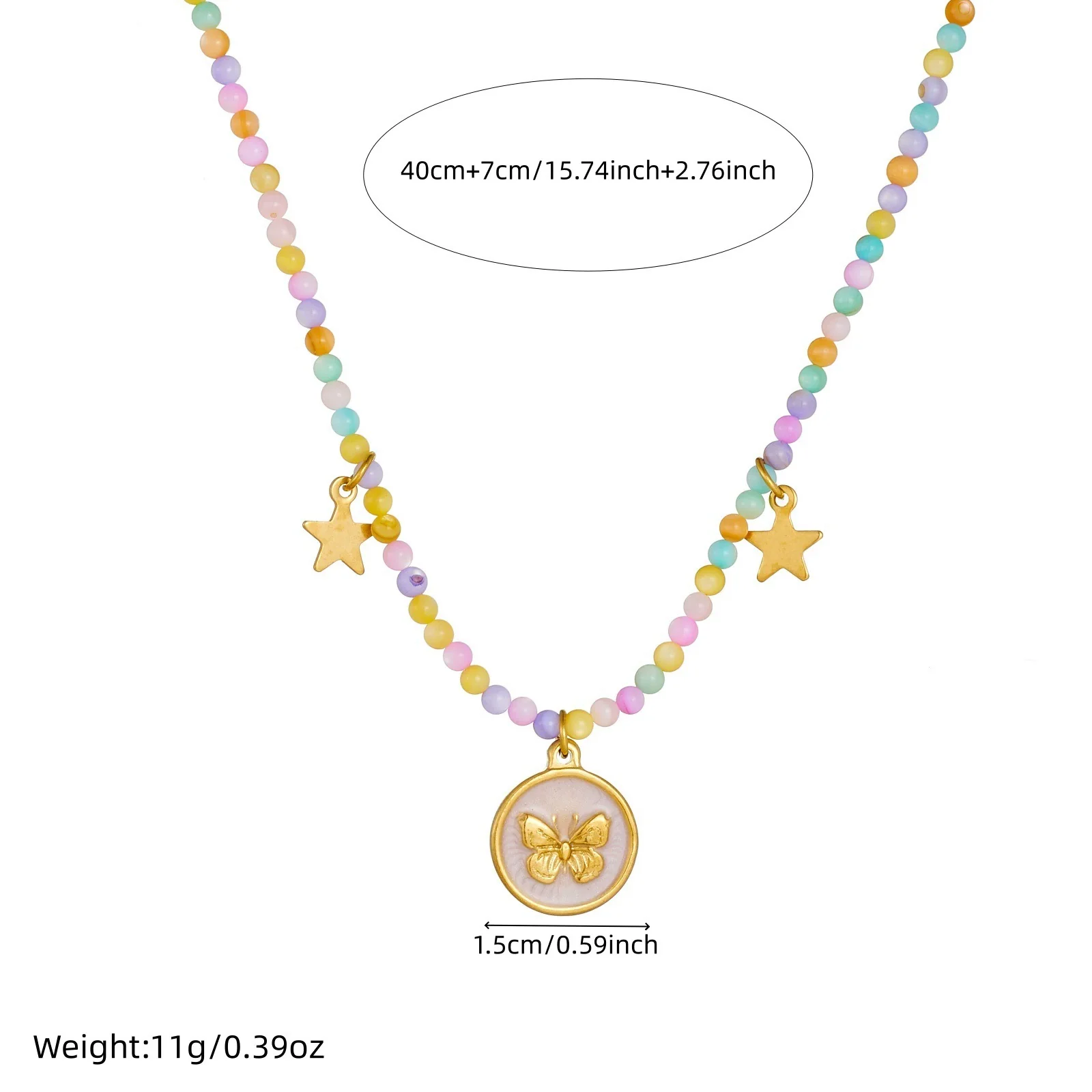 Wholesale Women's Creamy Sweet Girl Style Insect Pattern Stainless Steel Electroplated Beaded Chain Necklace With Round Oil Drop Butterfly Pendant - Image 4