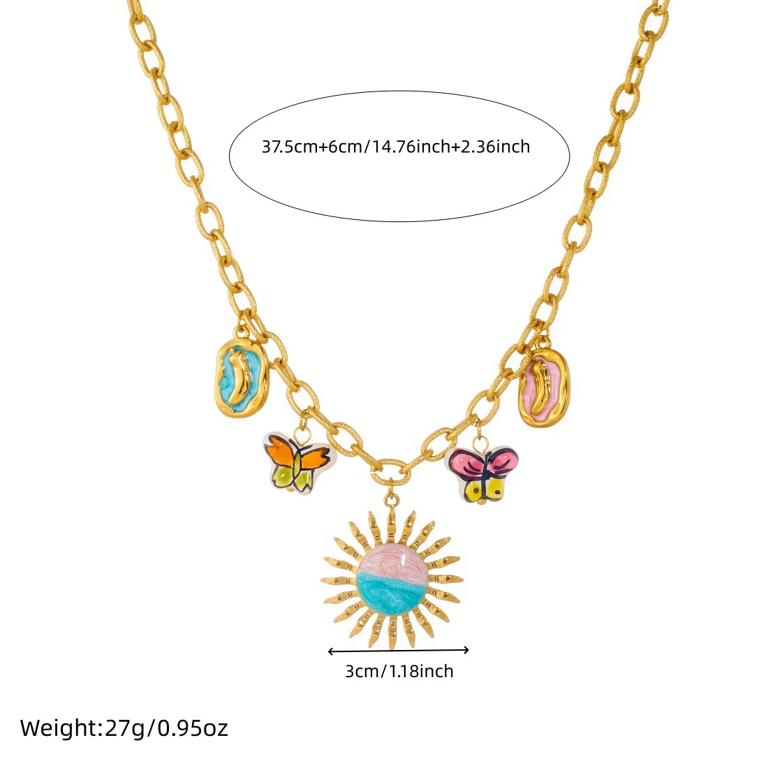 Wholesale Women's Creamy Sweet Style Electroplated Stainless Steel Insect Pattern Butterfly Pendant Necklace With Cross Round Chain - Image 4