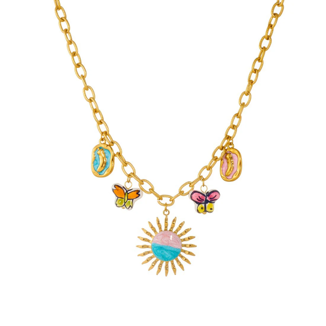 Wholesale Women's Creamy Sweet Style Electroplated Stainless Steel Insect Pattern Butterfly Pendant Necklace With Cross Round Chain - Image 5