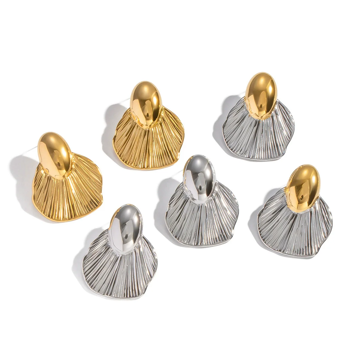 Wholesale Women's Creative Geometric Asymmetrical Striped Leaf Stainless Steel Earrings With Pvd Furnace Vacuum Real Gold Plating Jewelry Accessories - Image 5
