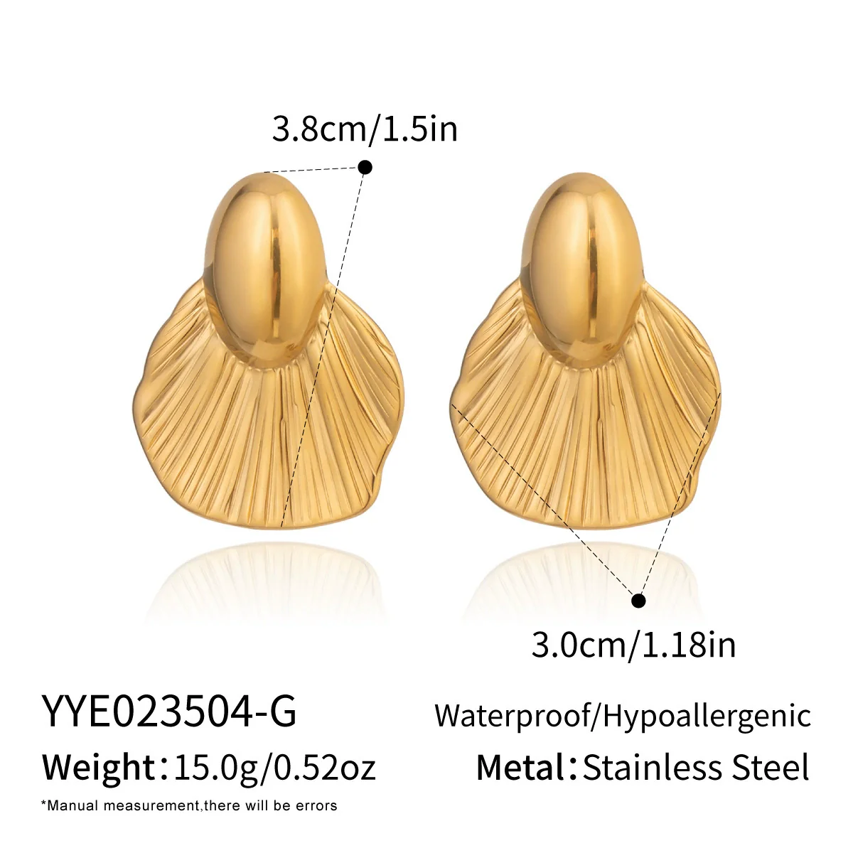 Wholesale Women's Creative Geometric Asymmetrical Striped Leaf Stainless Steel Earrings With Pvd Furnace Vacuum Real Gold Plating Jewelry Accessories - Image 6