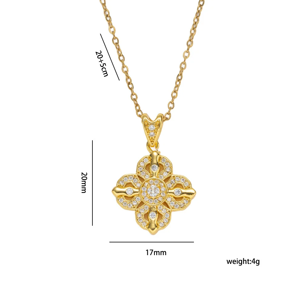 Wholesale Women's Crossroads Chain Necklace With Rhombus Pendant In Titanium Steel And Copper Zircon Gold Plated Light Luxury Geometric Style - Image 4