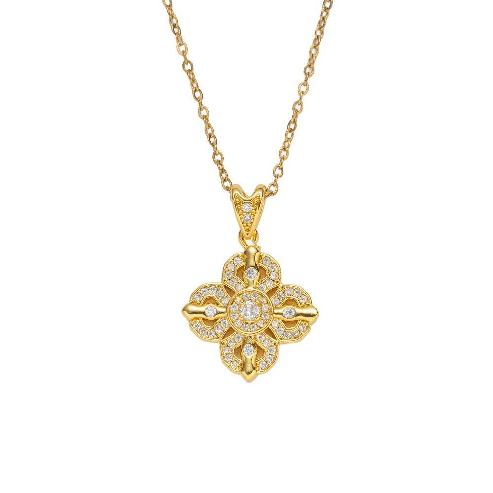 Wholesale Women's Crossroads Chain Necklace With Rhombus Pendant In Titanium Steel And Copper Zircon Gold Plated Light Luxury Geometric Style - Image 5