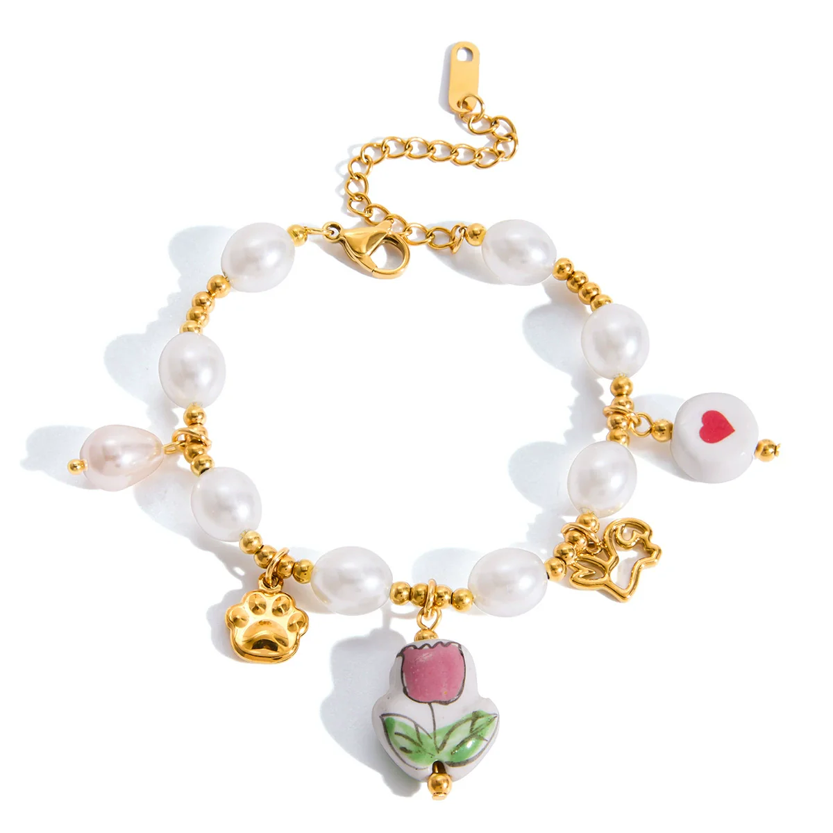 Wholesale Women's Cute Geometric And Floral Patterned Stainless Steel Electroplated Bracelet Jewelry - Image 5