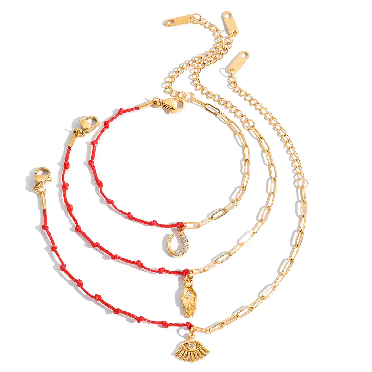 Wholesale Women's Cute Geometric Stainless Steel Electroplated Rhinestone Red Rope Bracelet Jewelry - Image 5