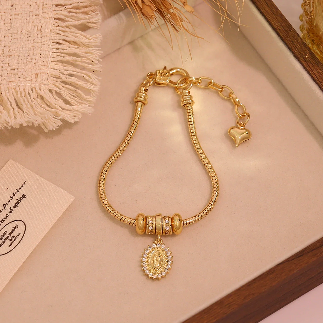 Wholesale Women's Cute Virgin Pendant Bracelet With Real Gold Plated Environmentally Friendly Copper Microinlay Jewelry Accessories - Image 2
