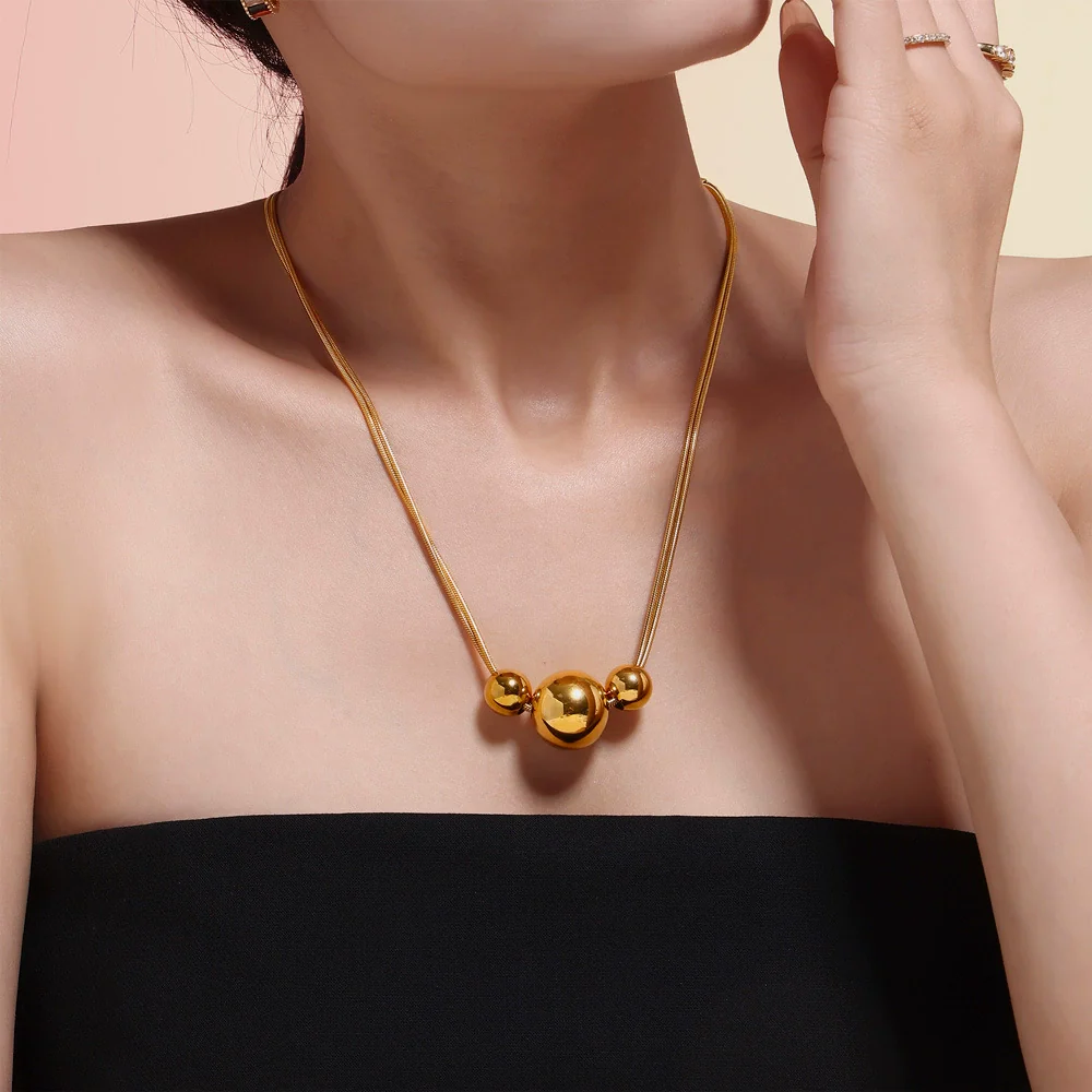 Wholesale Women's Double Layer Stacked Geometric Stainless Steel And Titanium Steel Electroplated Necklace Choker - Image 3