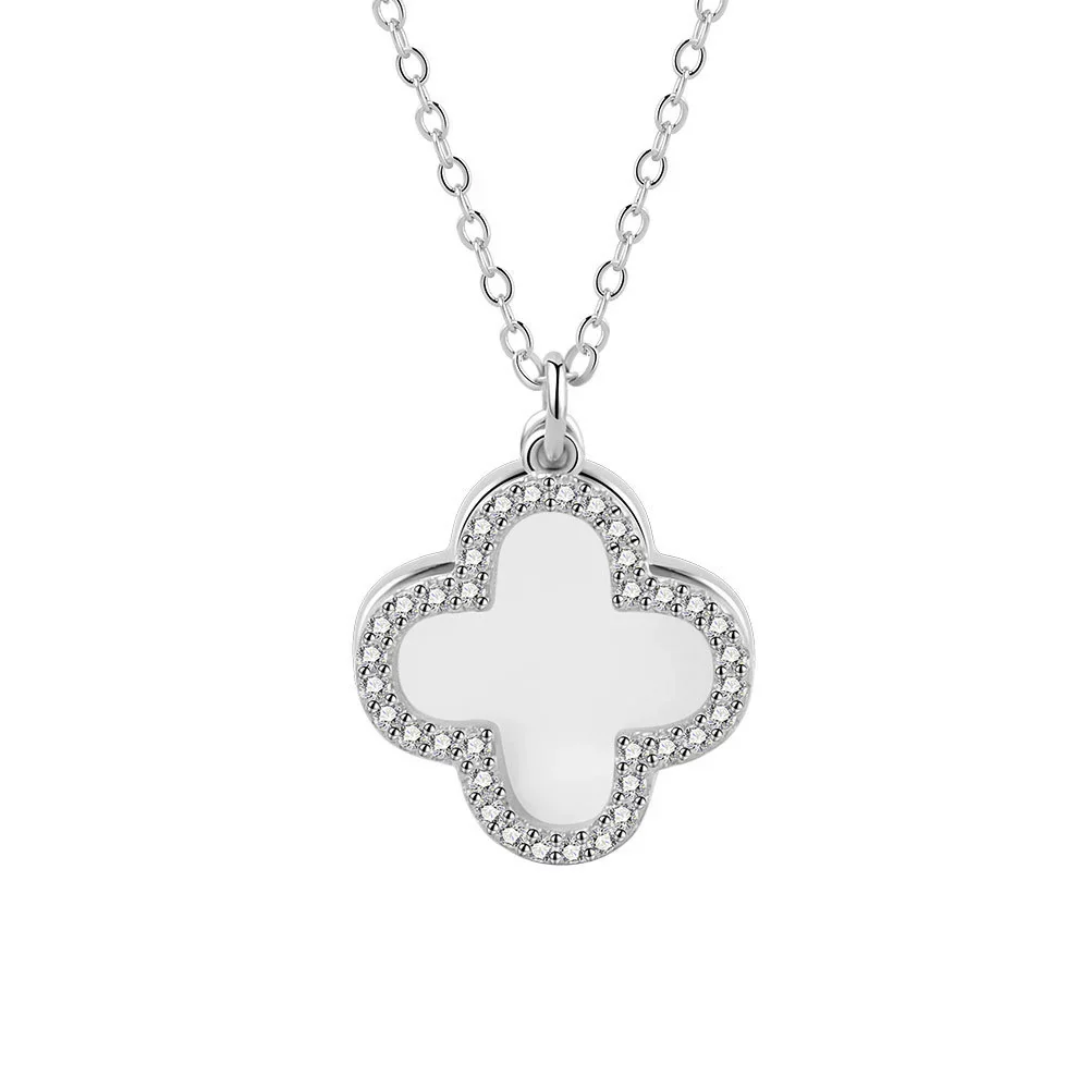 Wholesale Women's Double Sided Four Leaf White Fritillary 925 Sterling Silver Necklace With 18K Rose Gold Electroplated Finish - Image 5