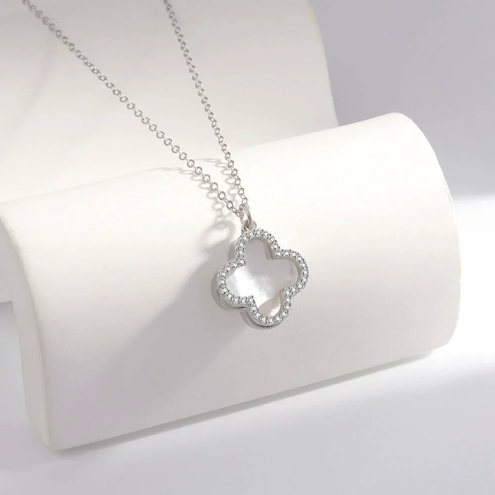 Wholesale Women's Double Sided Four Leaf White Fritillary 925 Sterling Silver Necklace With 18K Rose Gold Electroplated Finish - Image 6