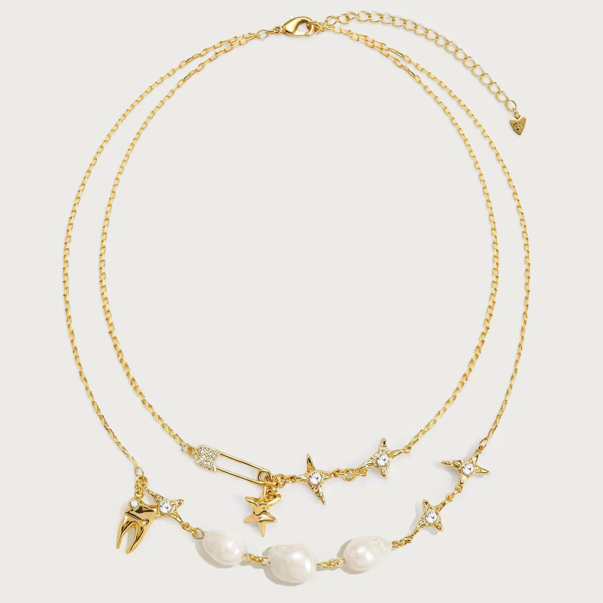 Wholesale Women's Doublelayer Asymmetrical Pearl Light Zircon Necklace With Geometric Pattern Copper Chain And Titanium Steel Pendant Electroplated In 18K Gold Color Preservation - Image 4