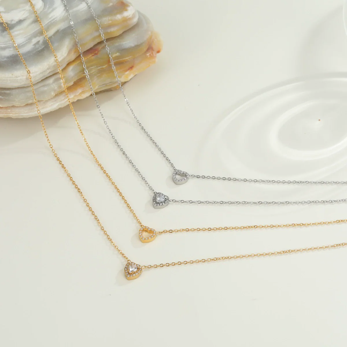 Wholesale Women's Doublelayer Geometric Heart Stainless Steel Zircon Necklace 18K Gold Plated - Image 2