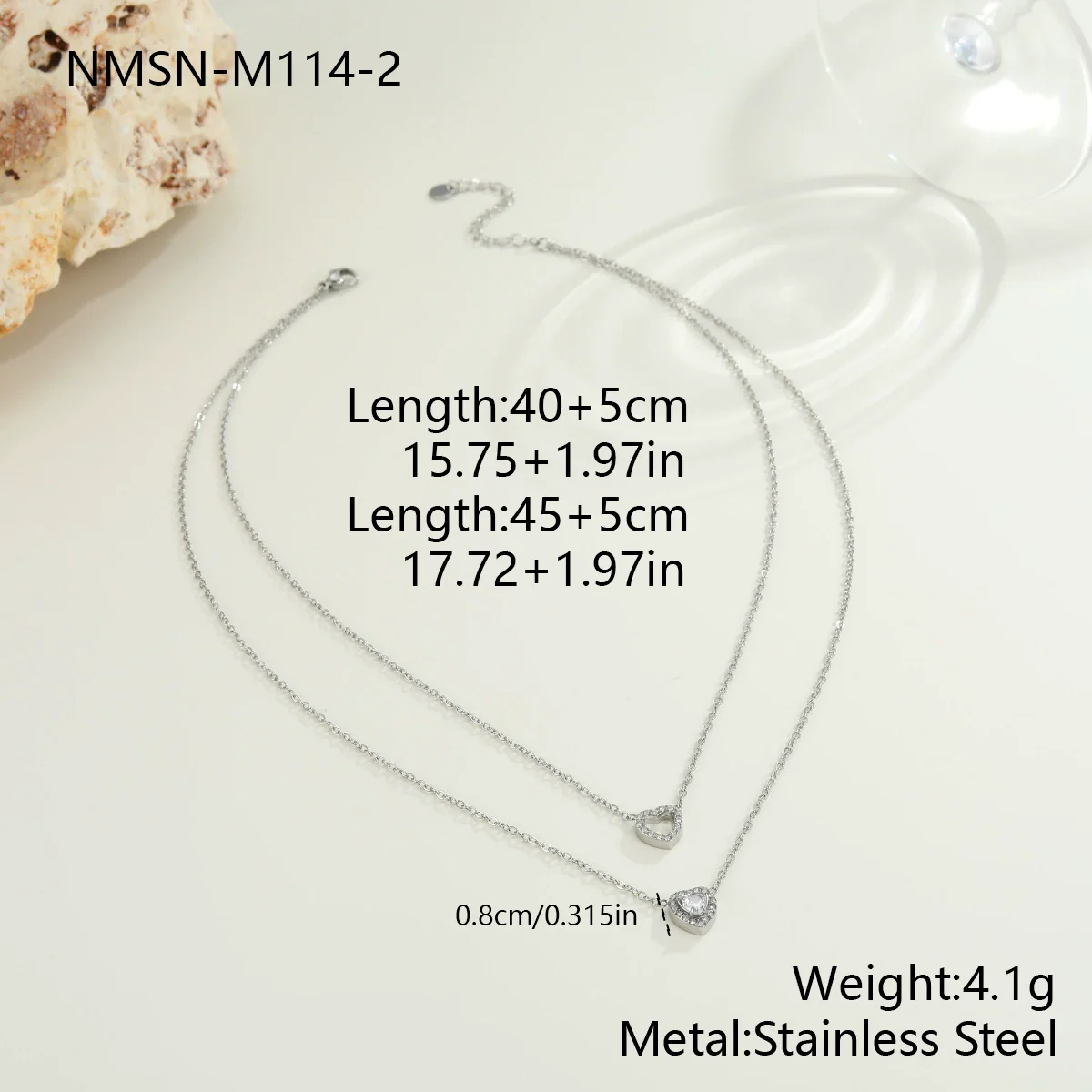 Wholesale Women's Doublelayer Geometric Heart Stainless Steel Zircon Necklace 18K Gold Plated - Image 7