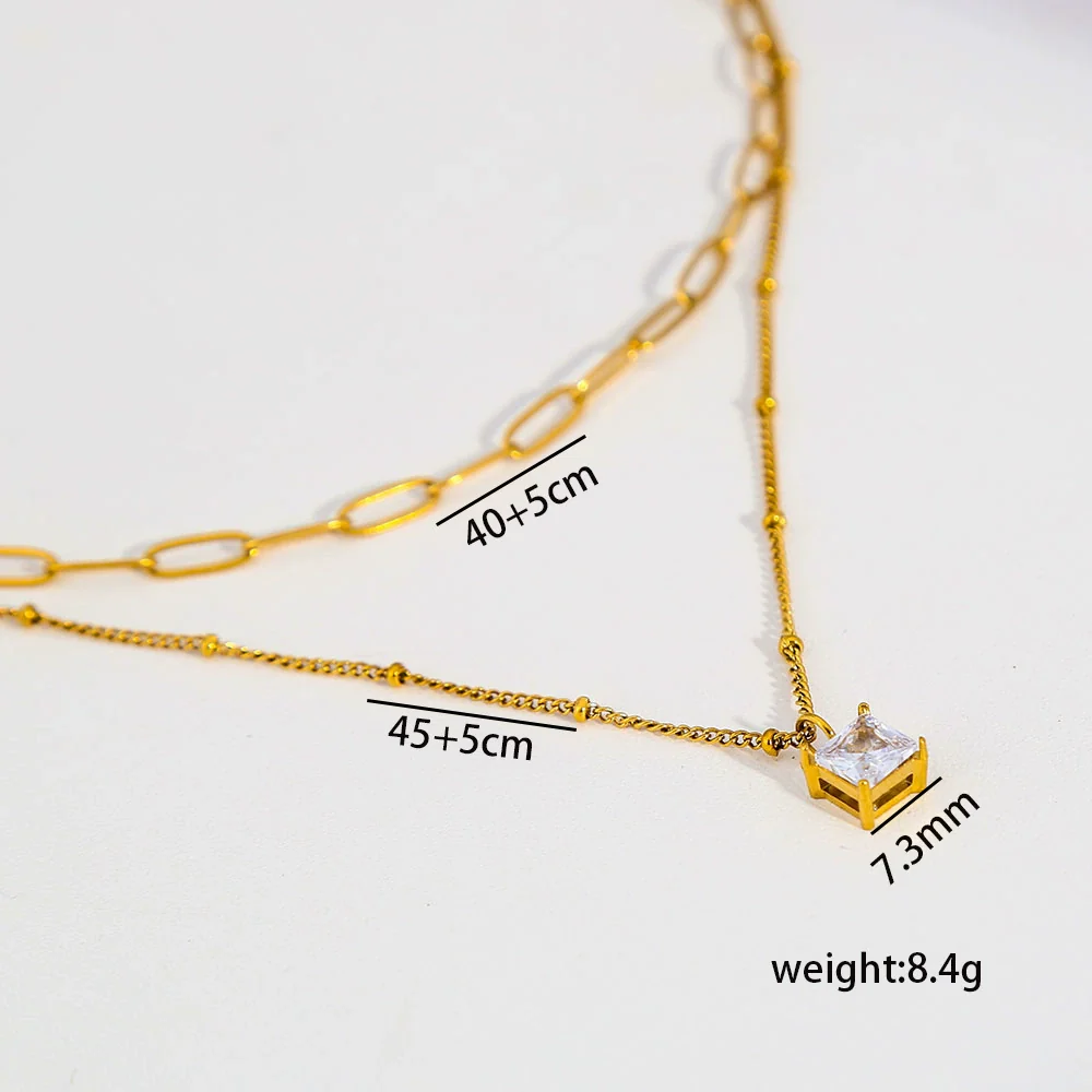 Wholesale Women's Doublelayered Adjustable Clavicle Gold Electroplated Stainless Steel Threedimensional Square Diamond Pendant Cross Chain Necklace With Niche Ins Geometric Design - Image 4