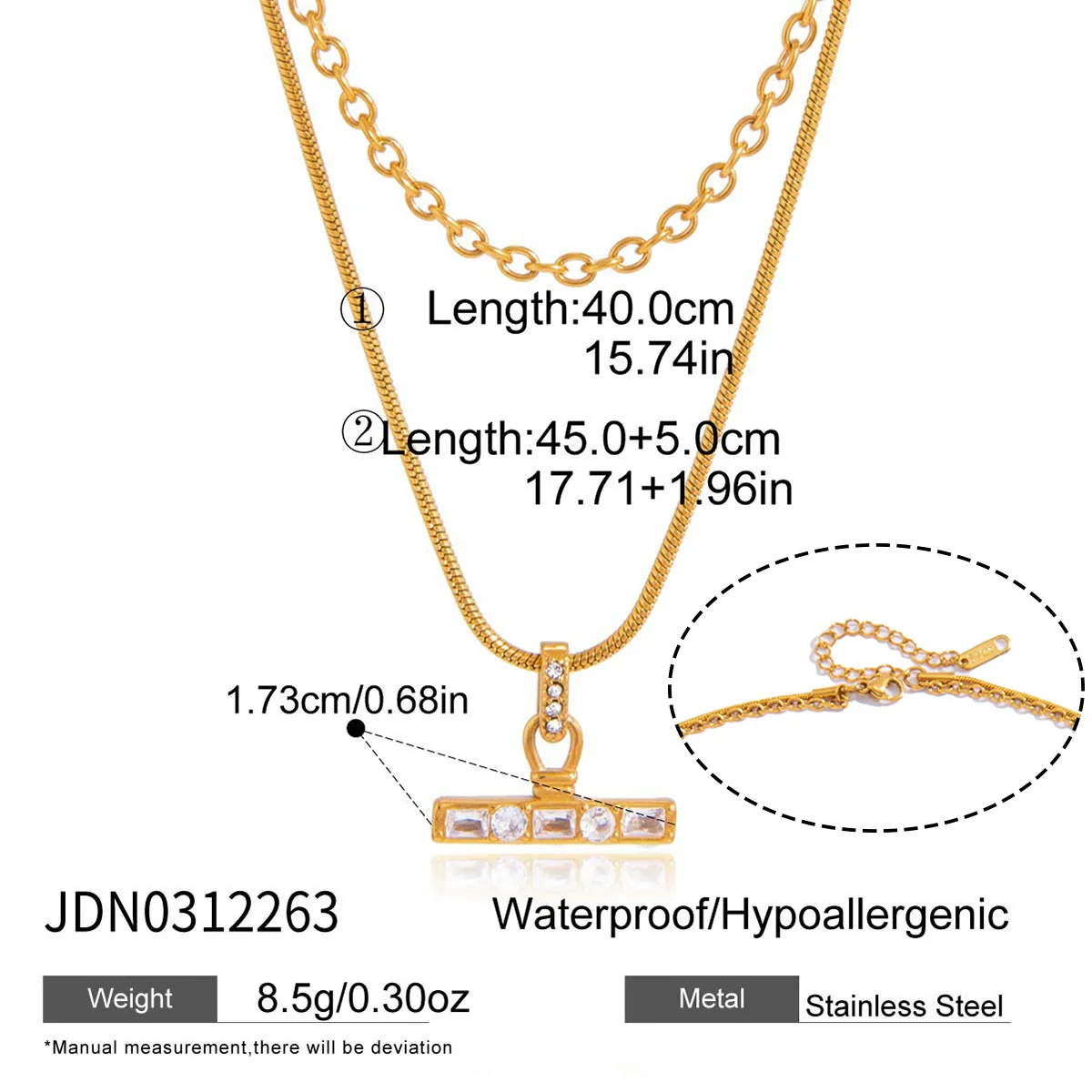 Wholesale Women's Doublelayered Tbar Geometric Stainless Steel Necklace With Pvd Furnace Vacuum Real Gold Plating - Image 6
