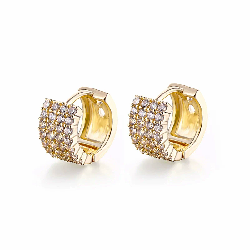 Wholesale Women's Doublerow Ear Buckle Geometric Diamond Zircon Earrings With Electroplating Treatment - Image 3
