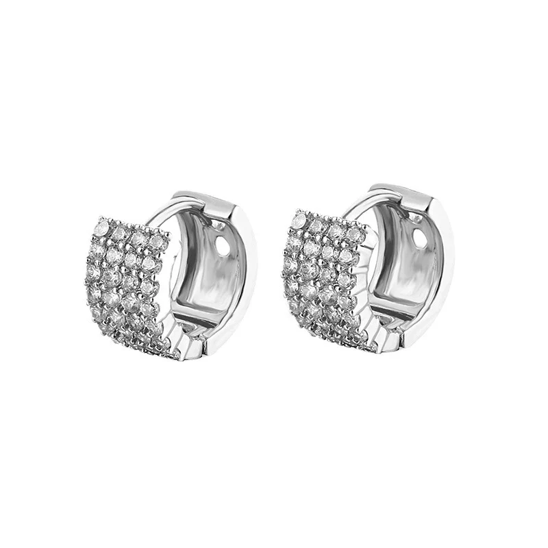 Wholesale Women's Doublerow Ear Buckle Geometric Diamond Zircon Earrings With Electroplating Treatment - Image 5