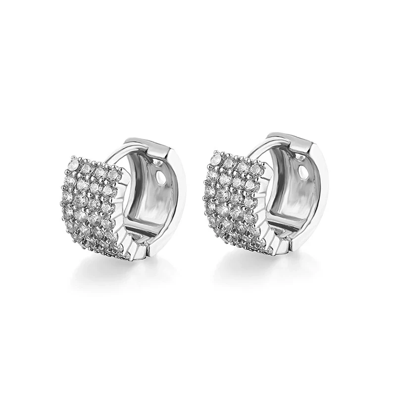 Wholesale Women's Doublerow Ear Buckle Geometric Diamond Zircon Earrings With Electroplating Treatment - Image 6
