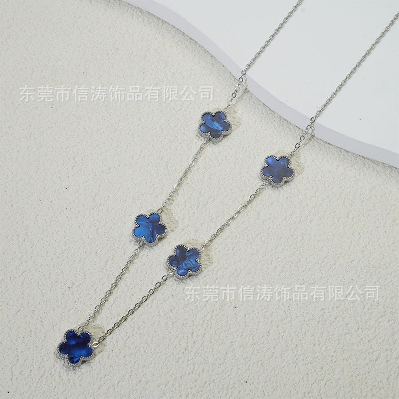 Wholesale Women's Doublesided Clover And Leaf Pendant Collarbone Cross Chain Fashion Simple Versatile Silverplated Titanium Steel Necklace - Image 15