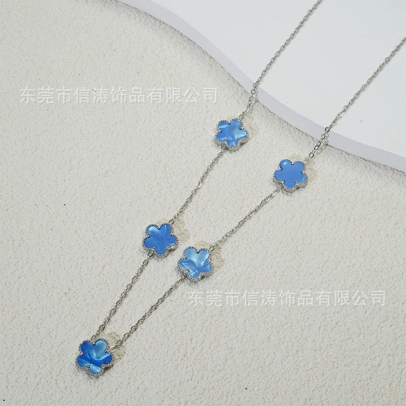 Wholesale Women's Doublesided Clover And Leaf Pendant Collarbone Cross Chain Fashion Simple Versatile Silverplated Titanium Steel Necklace - Image 18