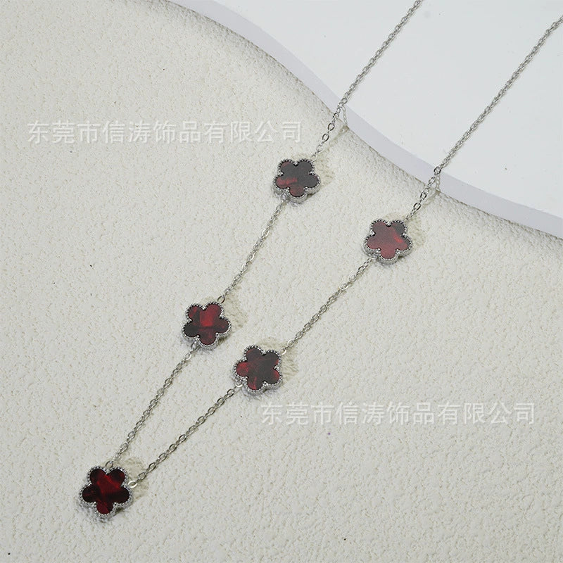 Wholesale Women's Doublesided Clover And Leaf Pendant Collarbone Cross Chain Fashion Simple Versatile Silverplated Titanium Steel Necklace - Image 20