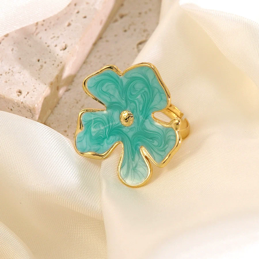 Wholesale Women's Dripping Oil Flower Stainless Steel Ring Hand Jewelry - Image 2