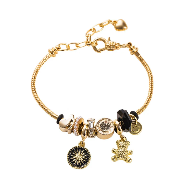 Wholesale Women's Electroplated Alloy Bracelet With Lucky Beads And Bear Pendant - Image 6