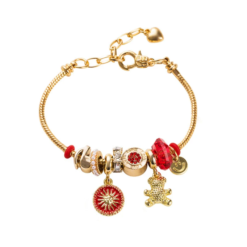 Wholesale Women's Electroplated Alloy Bracelet With Lucky Beads And Bear Pendant - Image 7
