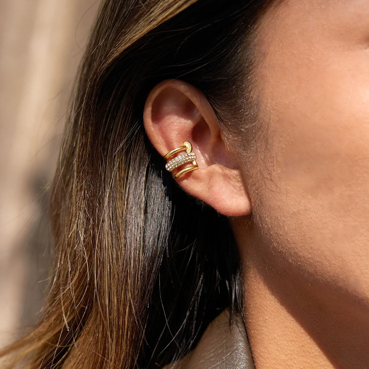 Wholesale Women's Electroplated Geometric Stainless Steel Ear Clips And Earrings Ins Style