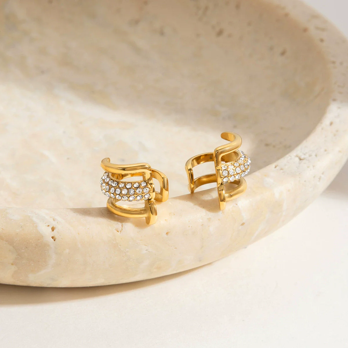 Wholesale Women's Electroplated Geometric Stainless Steel Ear Clips And Earrings Ins Style - Image 3