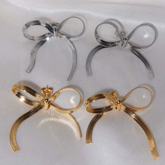 Wholesale Women's Electroplated Real Gold Bow Earrings Made Of Titanium Steel And Stainless Steel