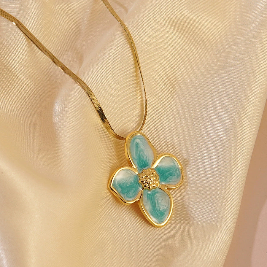Wholesale Women's Electroplated Stainless Steel Snake Bone Chain Fourpetal Flower Necklace - Image 4