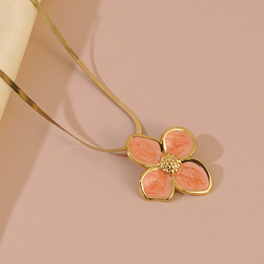 Wholesale Women's Electroplated Stainless Steel Snake Bone Chain Fourpetal Flower Necklace - Image 7
