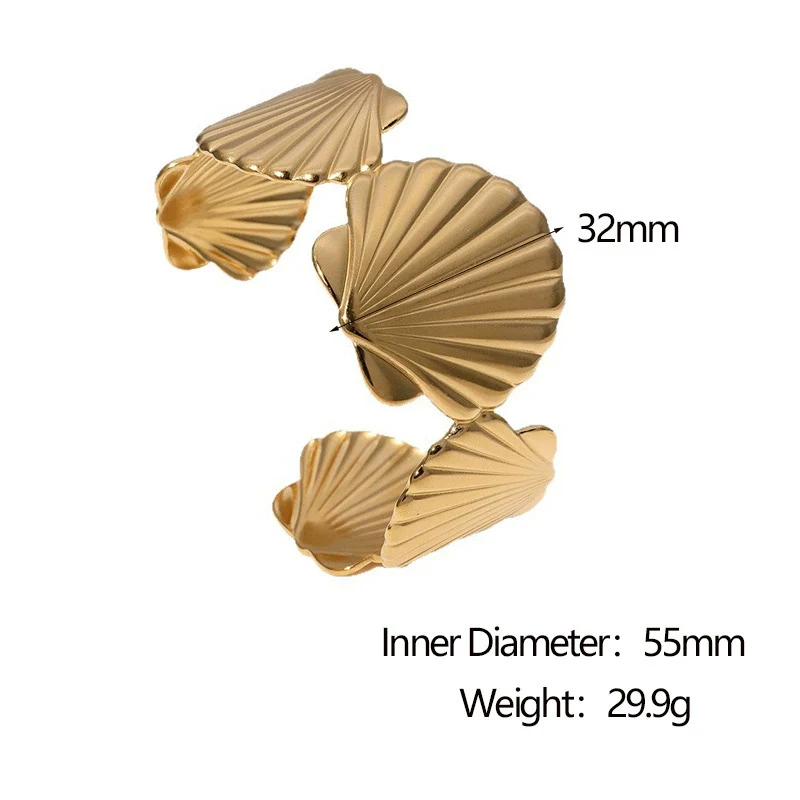 Wholesale Women's Electroplated Stainless Steel Wide Scallop Open Bracelet Light Luxury Hand Jewelry - Image 6