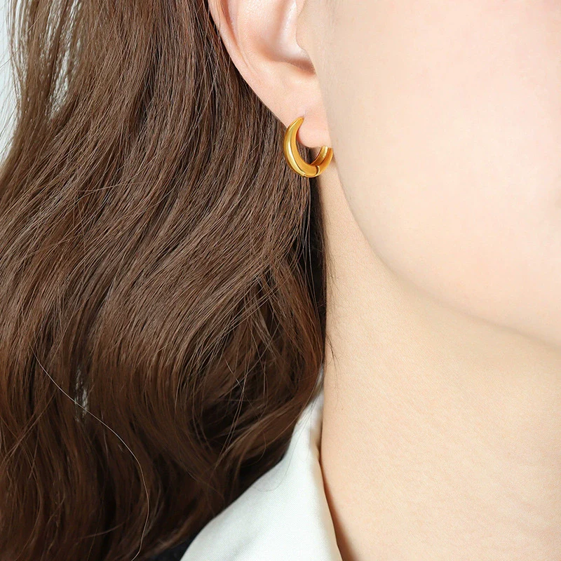 Wholesale Women's Electroplated Titanium Steel Minimalist Round Elegant Geometric Earrings With Ear Buckle - Image 2