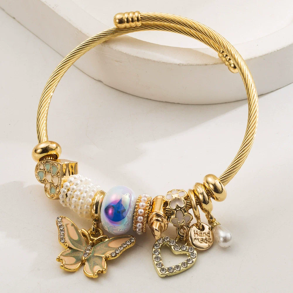 Wholesale Women's Elegant Butterfly Pendant Bracelet Made Of Alloy Stainless Steel With Diamond Design - Image 6