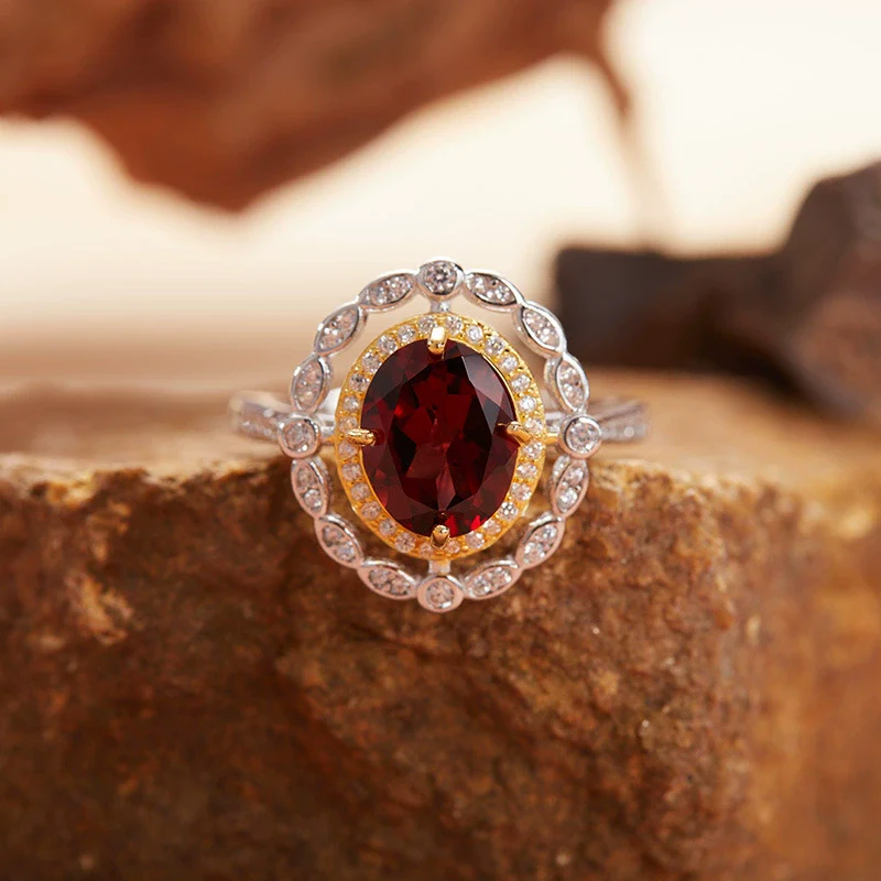 Wholesale Women's Elegant Geometric S925 Sterling Silver Ring Set With Natural Color Treasure Topaz And Crystal - Image 3