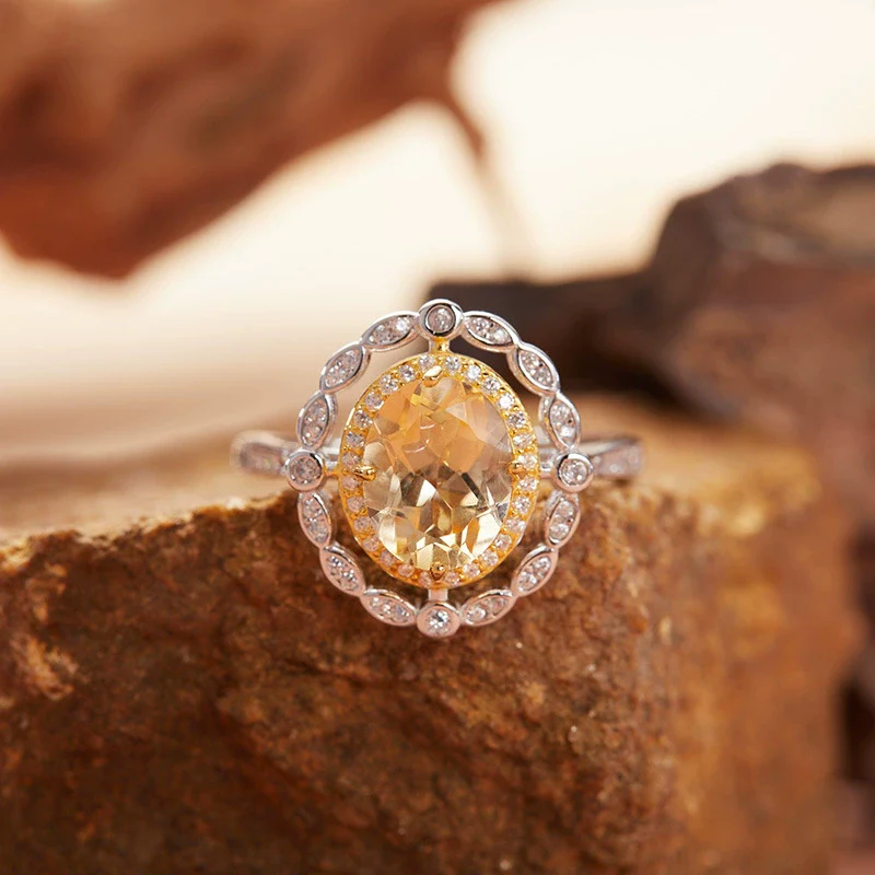 Wholesale Women's Elegant Geometric S925 Sterling Silver Ring Set With Natural Color Treasure Topaz And Crystal - Image 4