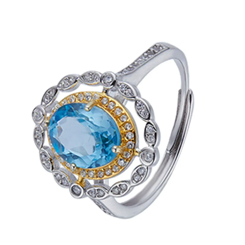 Wholesale Women's Elegant Geometric S925 Sterling Silver Ring Set With Natural Color Treasure Topaz And Crystal - Image 5