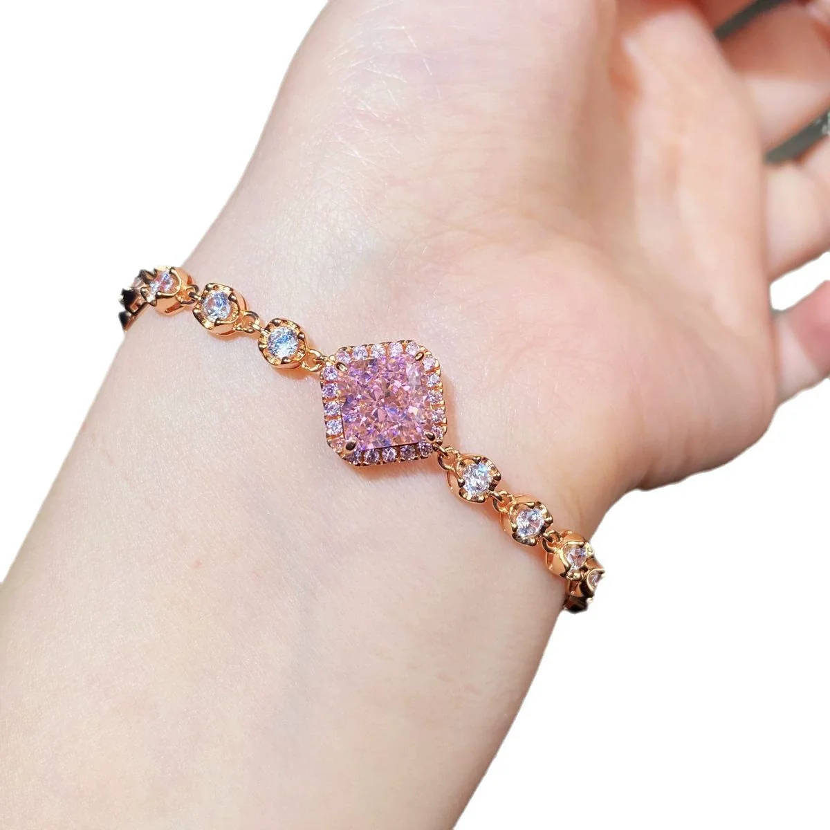 Wholesale Women's Elegant Geometric Square 925 Sterling Silver Necklace Bracelet Ring With Ochain And Electroplating - Image 5