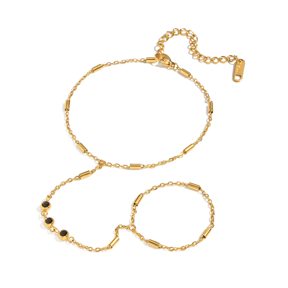 Wholesale Women's Elegant Geometric Stainless Steel Real Gold Plated Finger Chain Bracelet - Image 5