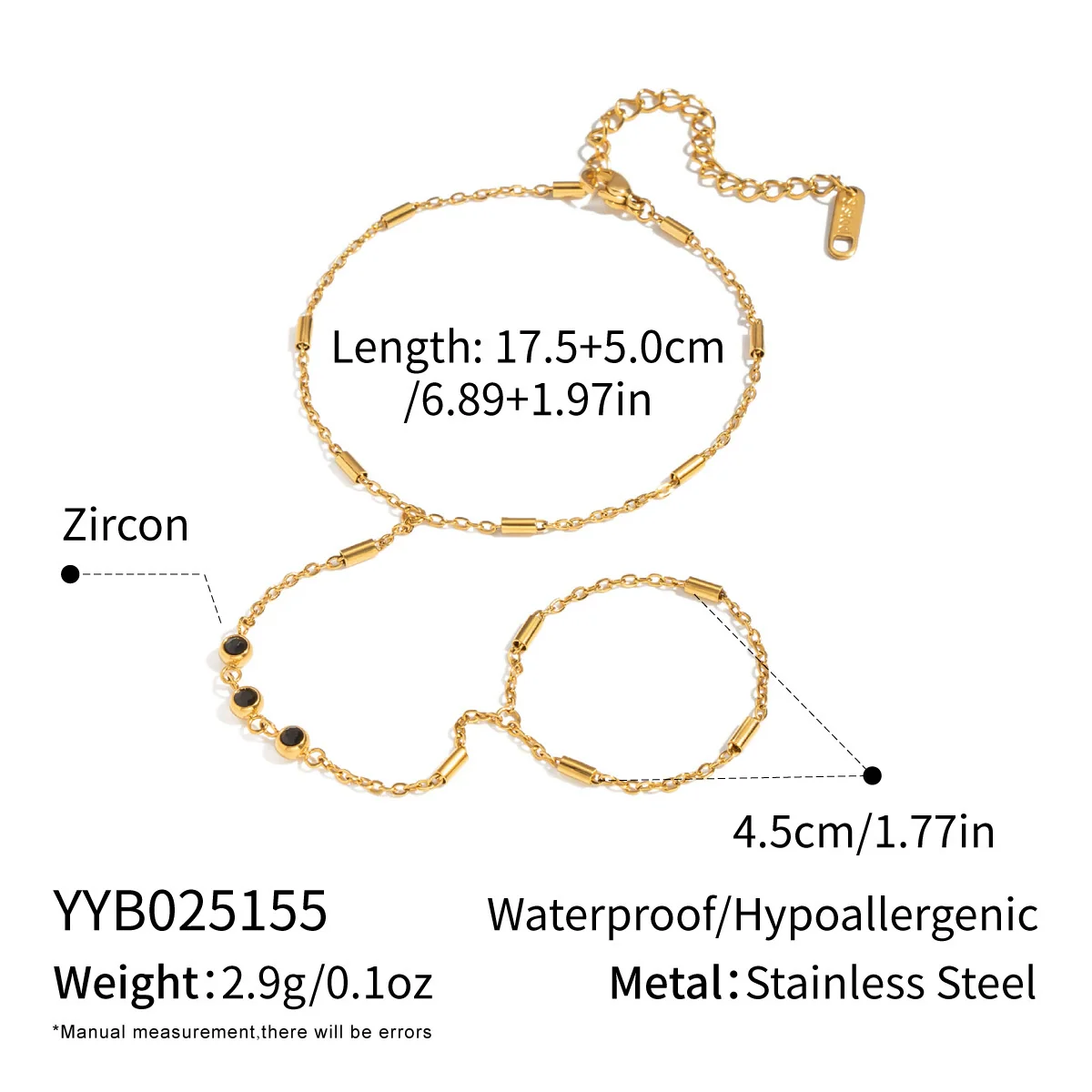 Wholesale Women's Elegant Geometric Stainless Steel Real Gold Plated Finger Chain Bracelet - Image 6