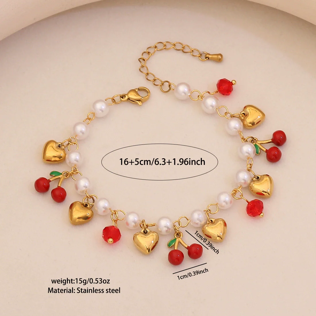 Wholesale Women's Elegant Imitation Pearl Fruit Shaped Stainless Steel Electroplated Bracelet - Image 6