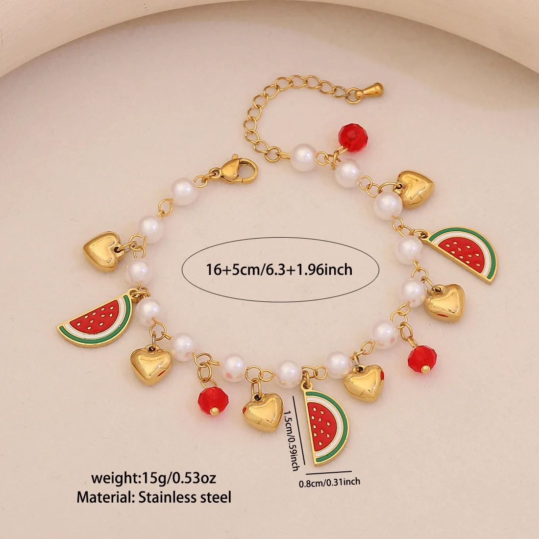Wholesale Women's Elegant Imitation Pearl Fruit Shaped Stainless Steel Electroplated Bracelet - Image 8