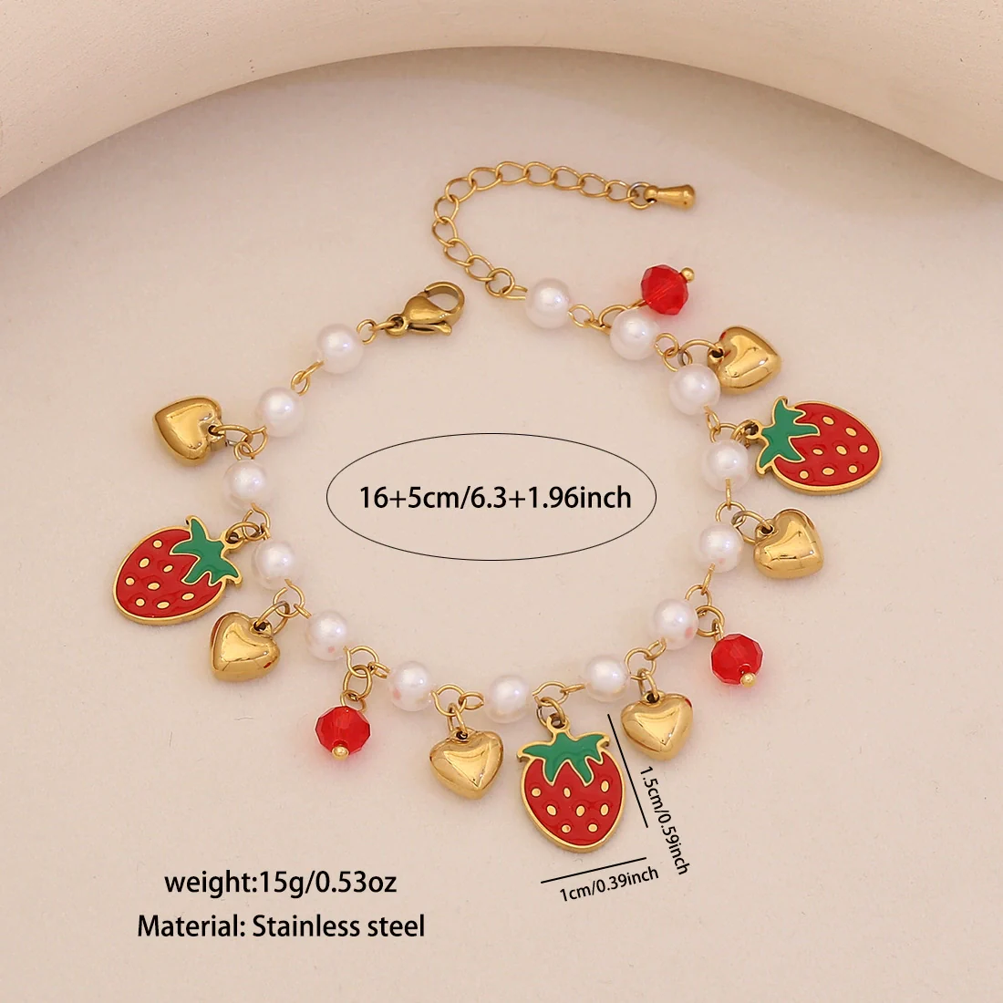 Wholesale Women's Elegant Imitation Pearl Fruit Shaped Stainless Steel Electroplated Bracelet - Image 9