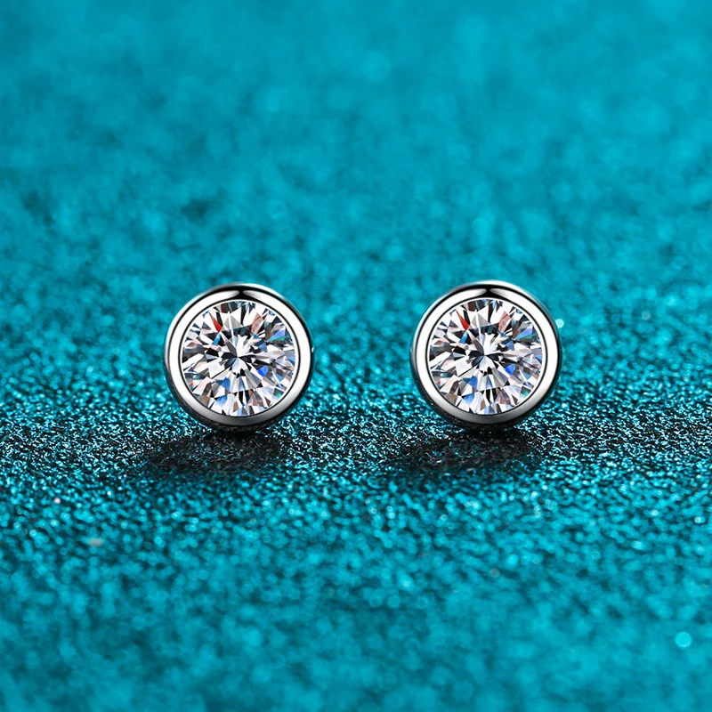 Wholesale Women's Elegant Simple Geometric 925 Sterling Silver Plated Pt950 Gold Moissanite Bubble Earrings