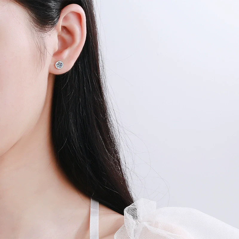 Wholesale Women's Elegant Simple Geometric 925 Sterling Silver Plated Pt950 Gold Moissanite Bubble Earrings - Image 4