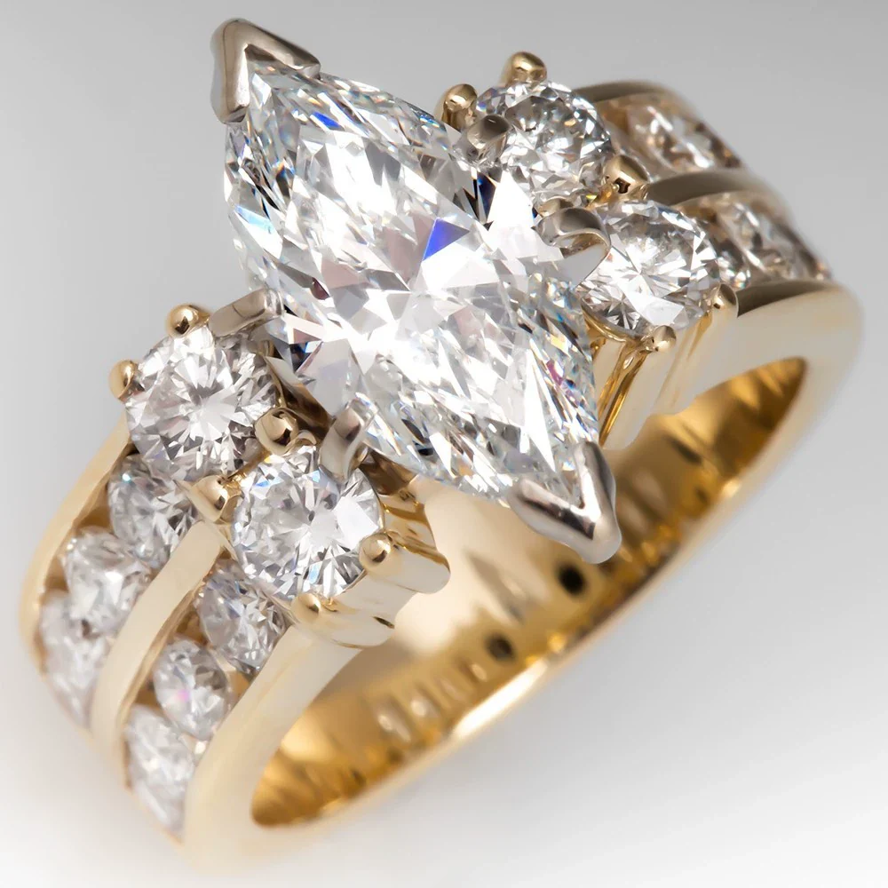 Wholesale Women's Engagement Ring Copper Inlaid Zircon Horse Eye Shaped Geometric Palace Style Jewelry
