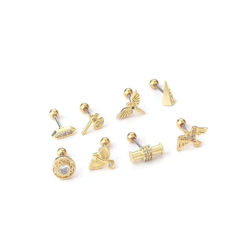 Wholesale Women's Exotic Geometric Metal Electroplated Totem Puncture Earrings - Image 5